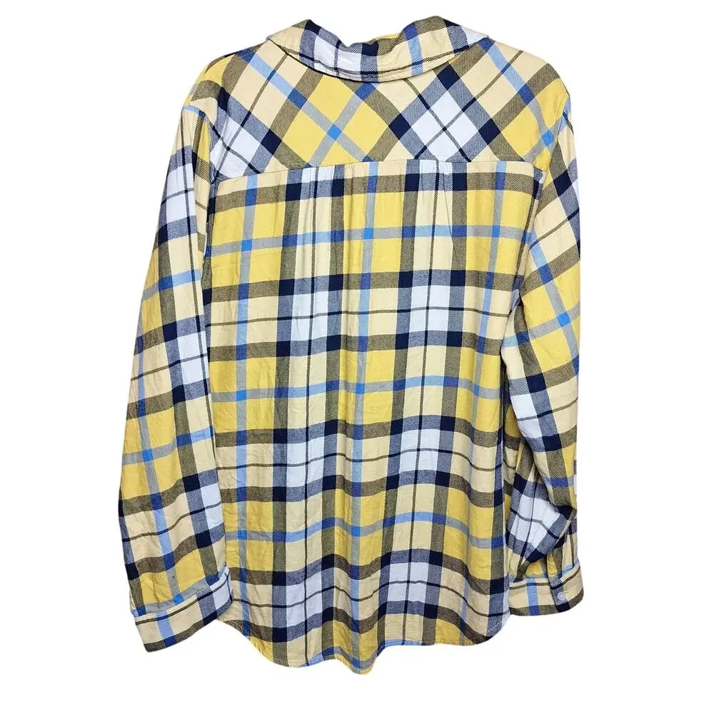 Aerie NEW Plaid women's pajama set yellow blue shorts long sleeve top XL sleep